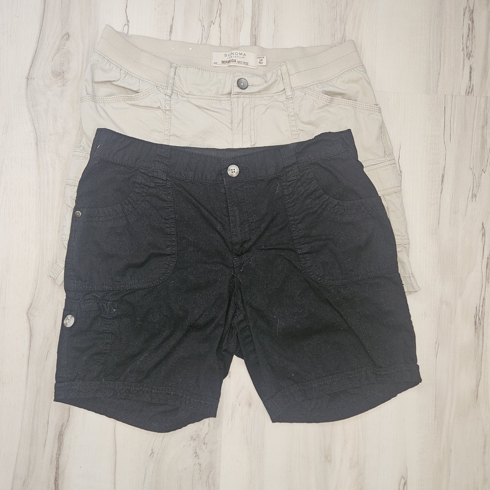 Women’s Bermuda Shorts Bundle Size 10 White Stag Sonoma Cargo Black Khaki - Picture 2 of 16